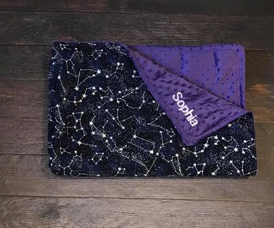 Weighted blanket Full size 55”X72” Glow in the dark stars anxiety sleep compression - image3